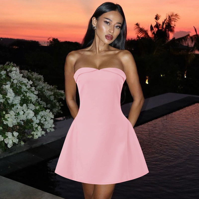 Mandy Sleeveless Patchwork Off-shoulder Backless Strapless Mini Dress