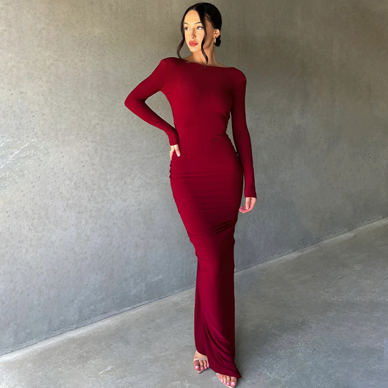 Ruby Deep V Neck Ruched Maxi Dress