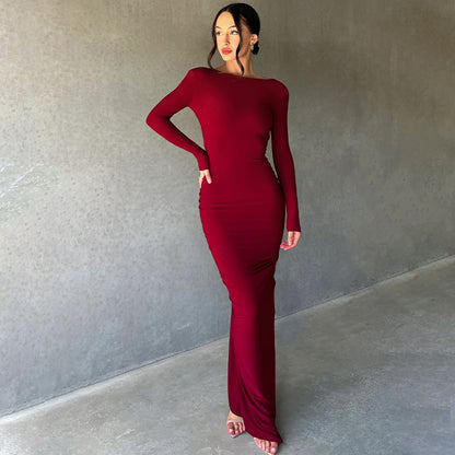Ruby Deep V Neck Ruched Maxi Dress