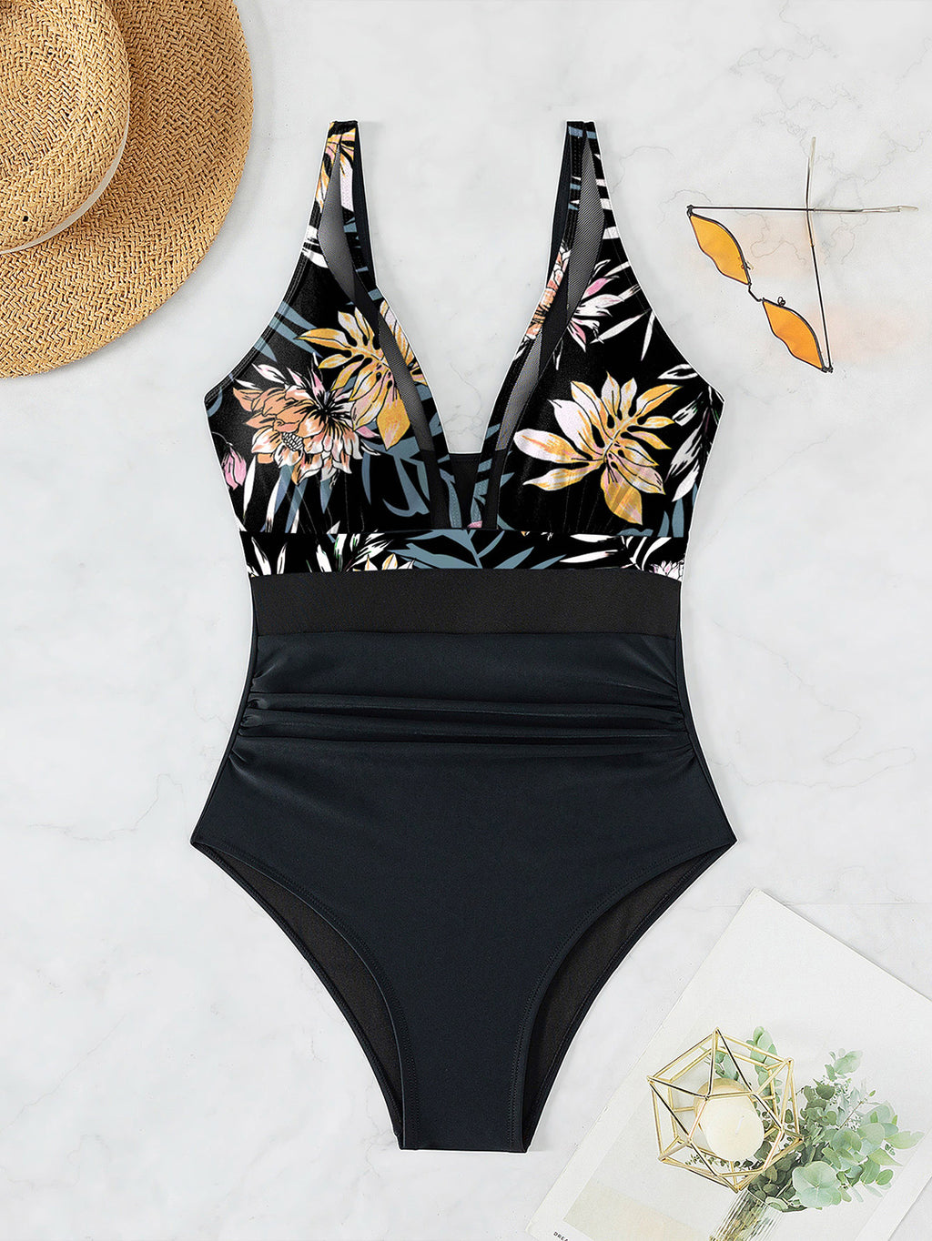 Fiona Mesh Sheer V Neck Leopard Printed Monokini