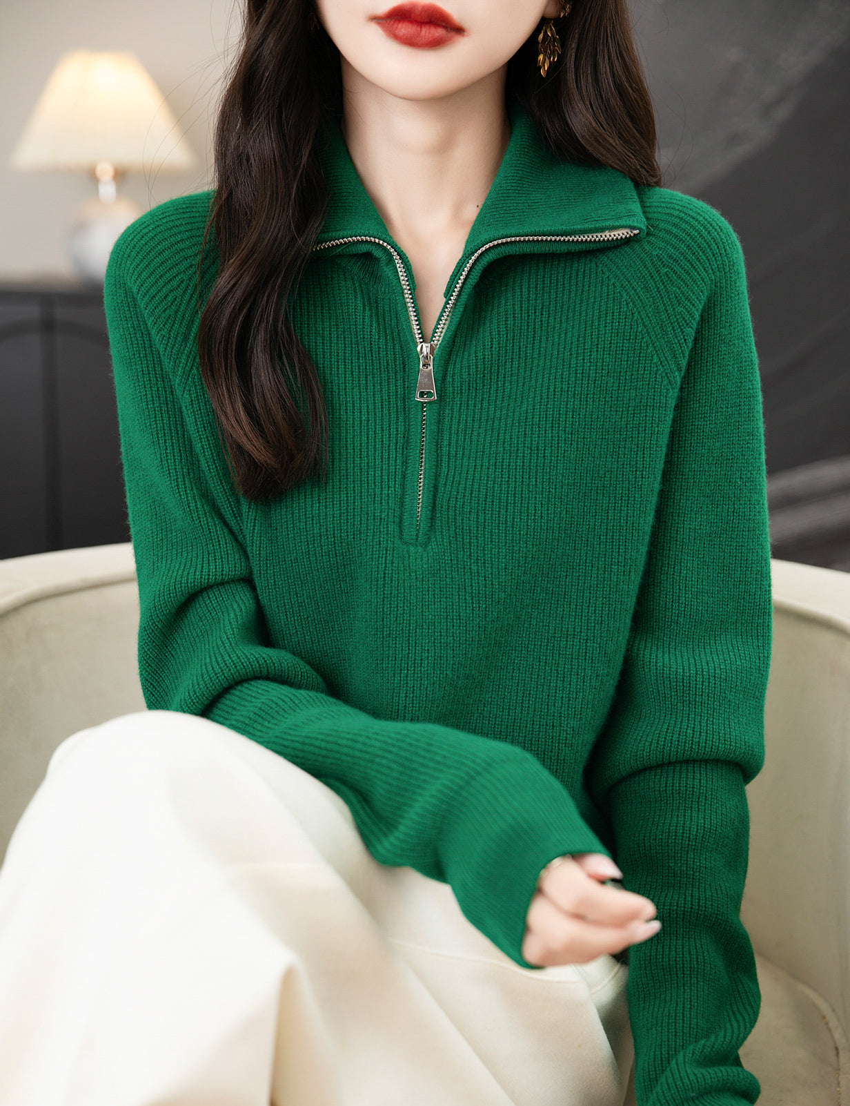 Lillian Woman Zip Long Sleeve Knitted Sweater