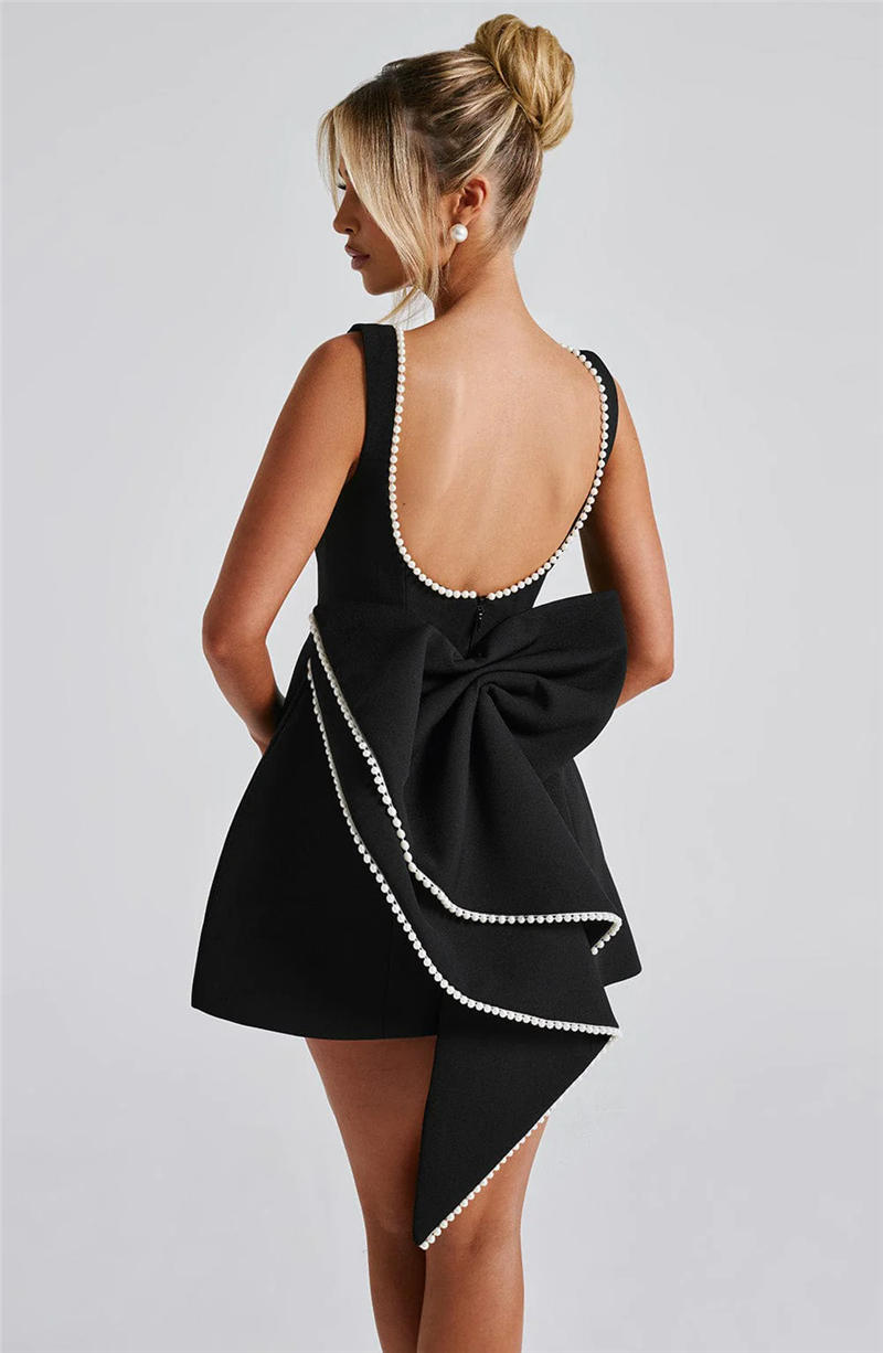 Chantal Pearl Bow Backless Sexy Mini Dress