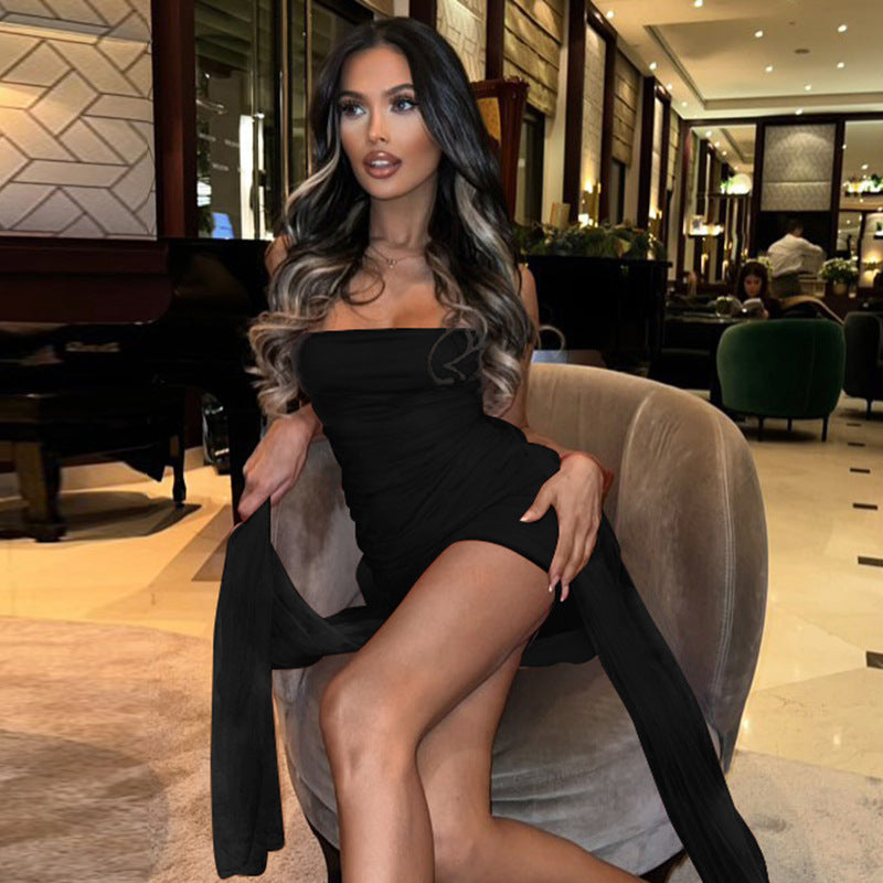 Sally Off-shoulder Draped Ruched Sexy Mini Dress