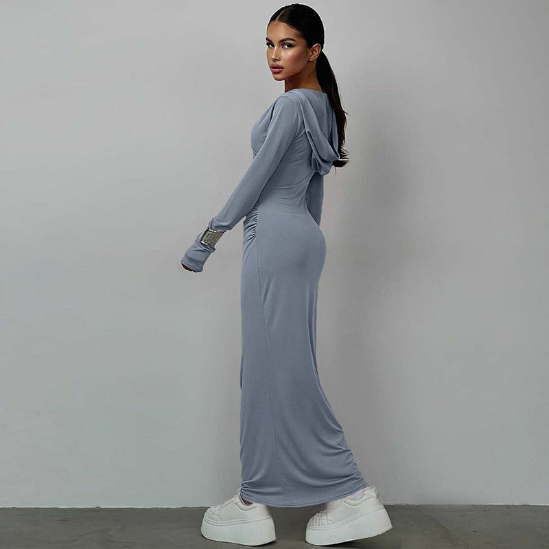 Eva V Neck Hooded Maxi Dress