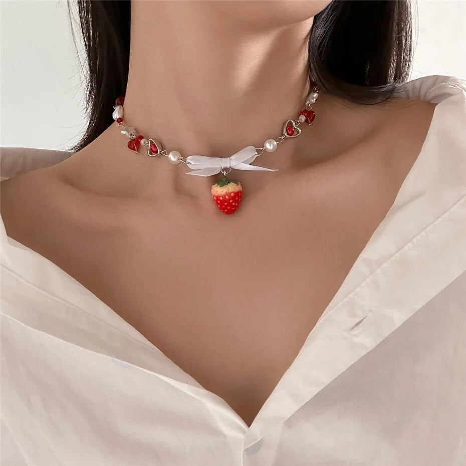 Hannah Chain Strawberry Pendant Necklace