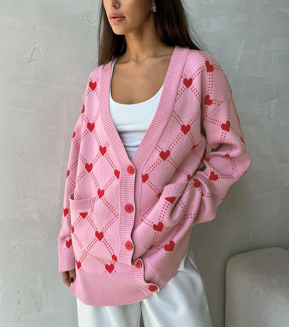 Sophie Hearts Print Oversize Women Cardigan