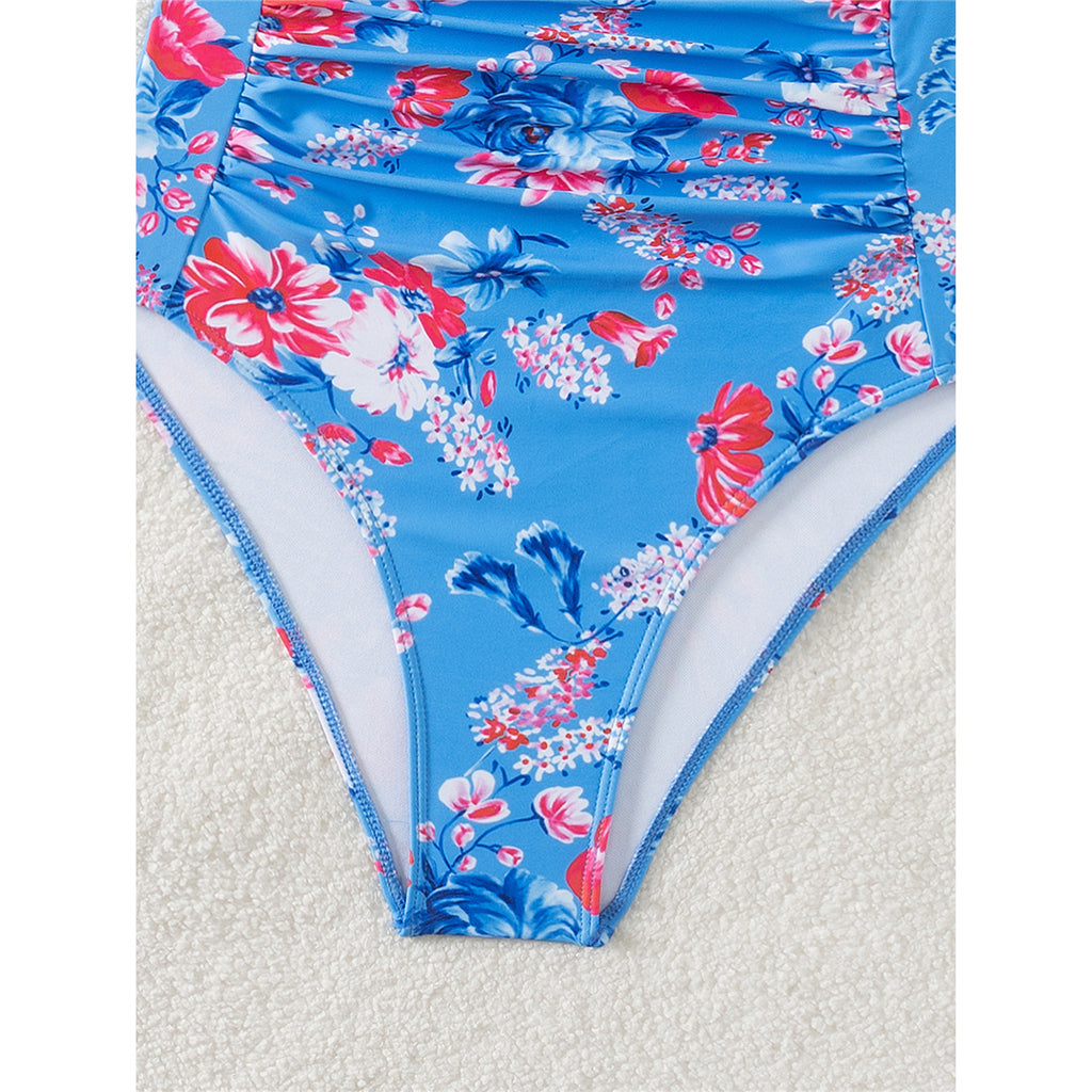 Nikki Flowers Printed Floral Wrinkled One Piece Swimsuit