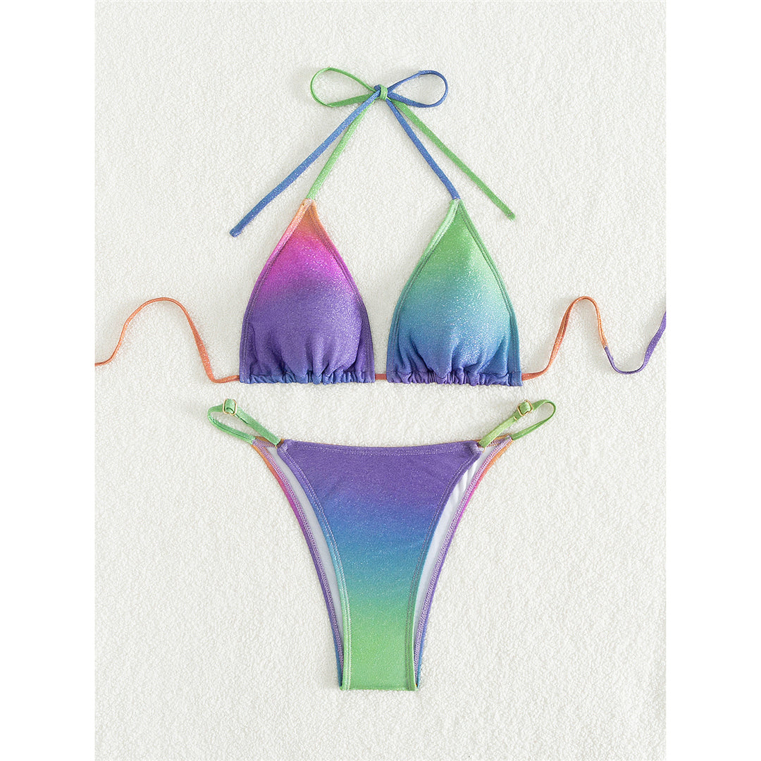 Aimee Colorful Shiny Halter High Leg Cut Bikini
