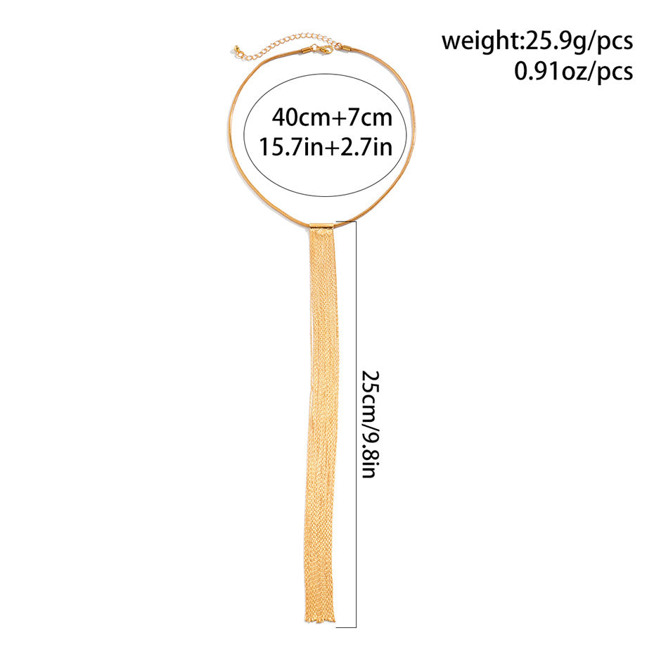 Mary Long Tassel Snake Link Pendant Choker Necklace