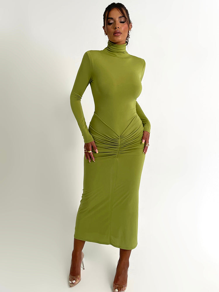 Kate Turtleneck Long Sleeve Bodycon Maxi Dress