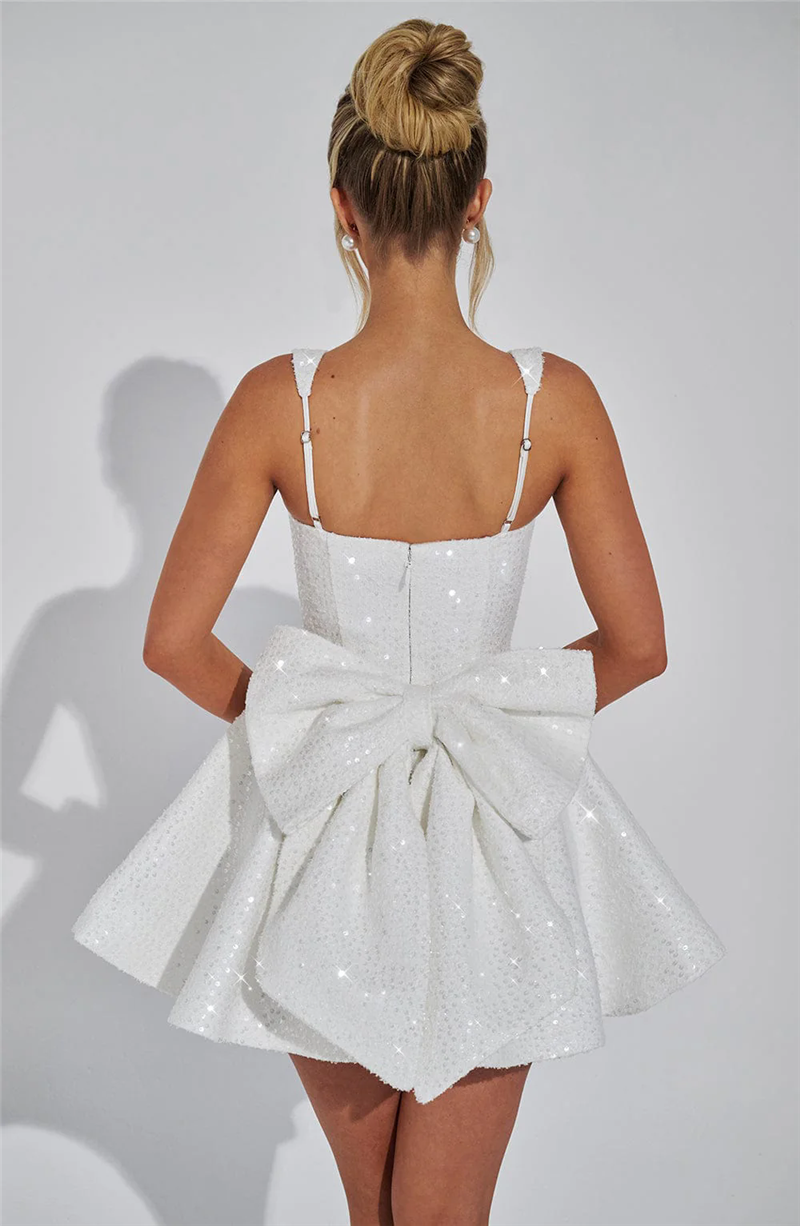 Bonnie Sequins Bow Backless Sexy Mini Dress