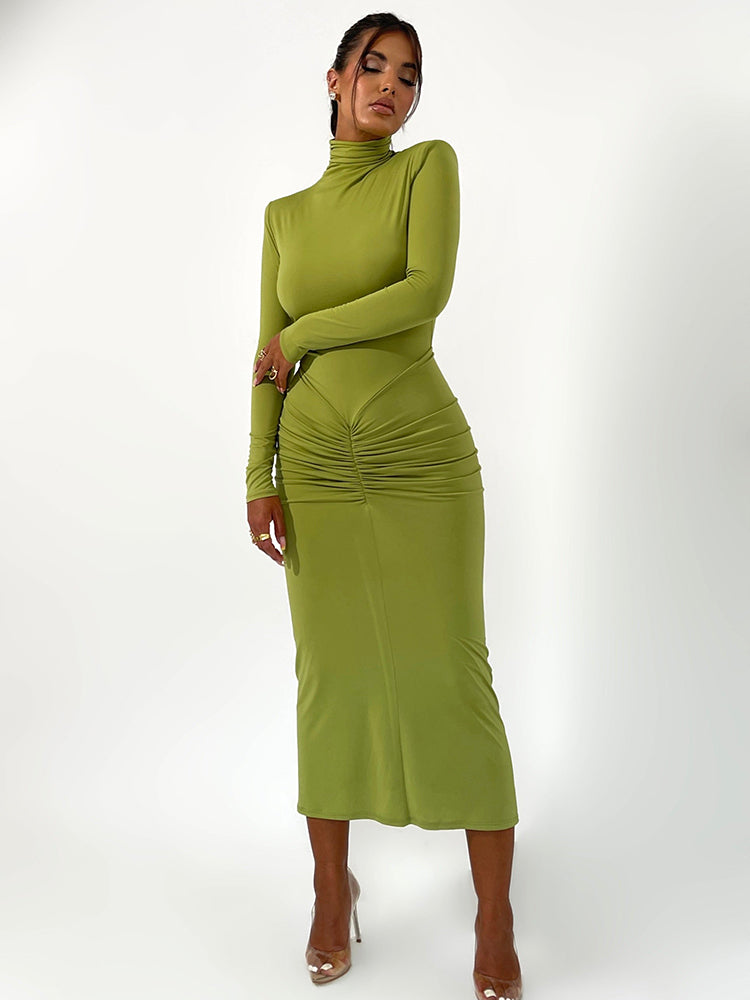 Kate Turtleneck Long Sleeve Bodycon Maxi Dress