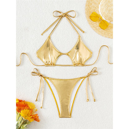Eliza PU Faux Leather Halter Cut Out Bikini
