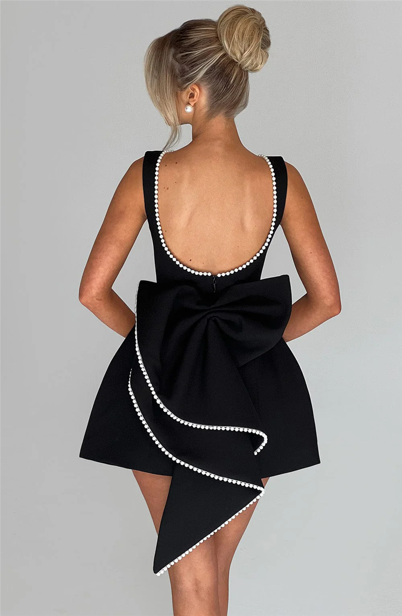 Chantal Pearl Bow Backless Sexy Mini Dress