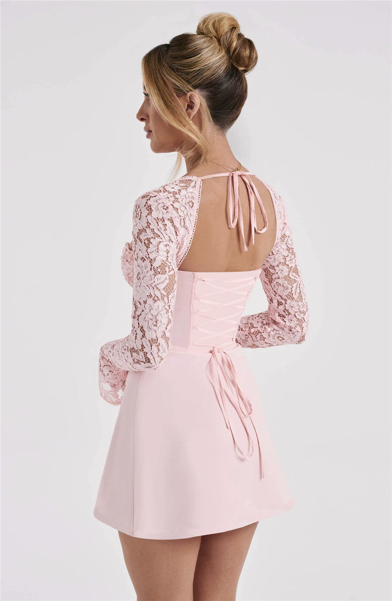 Sally Lace Sheer Long Sleeve Mini Dress