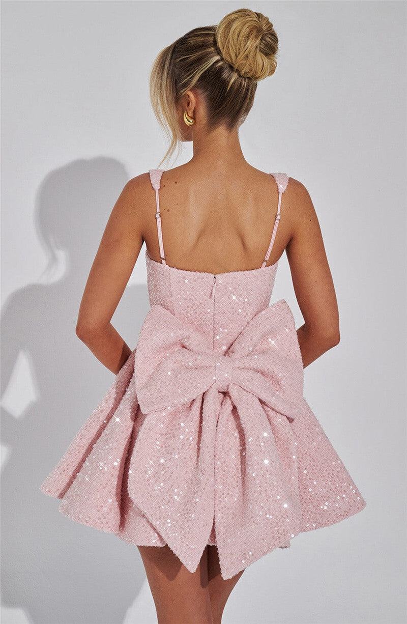 Bonnie Sequins Bow Backless Sexy Mini Dress