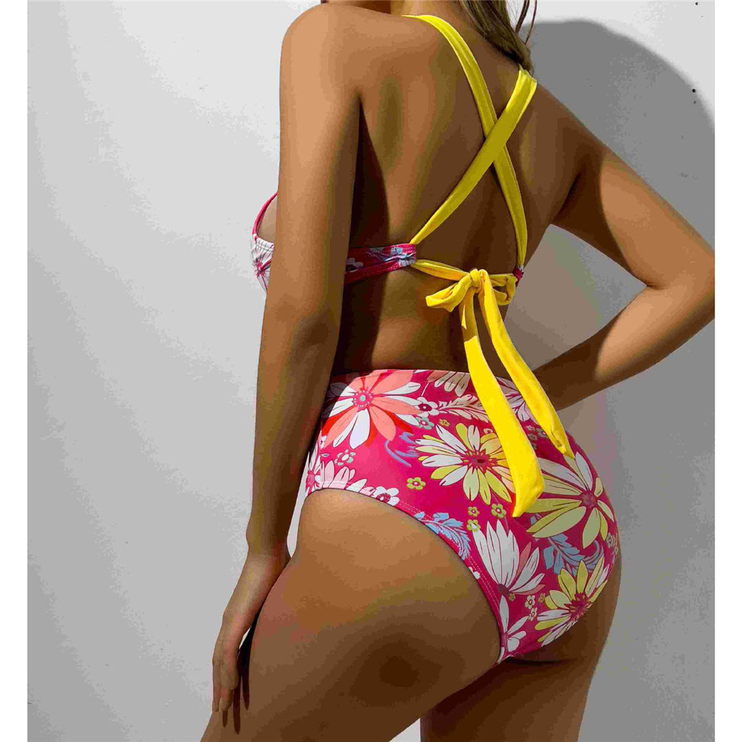 Melanie Sexy Floral Flowers Cross Back One Piece Swimsuit