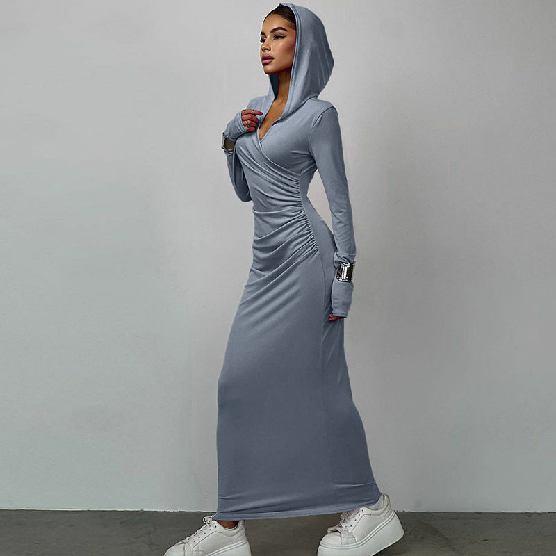 Eva V Neck Hooded Maxi Dress