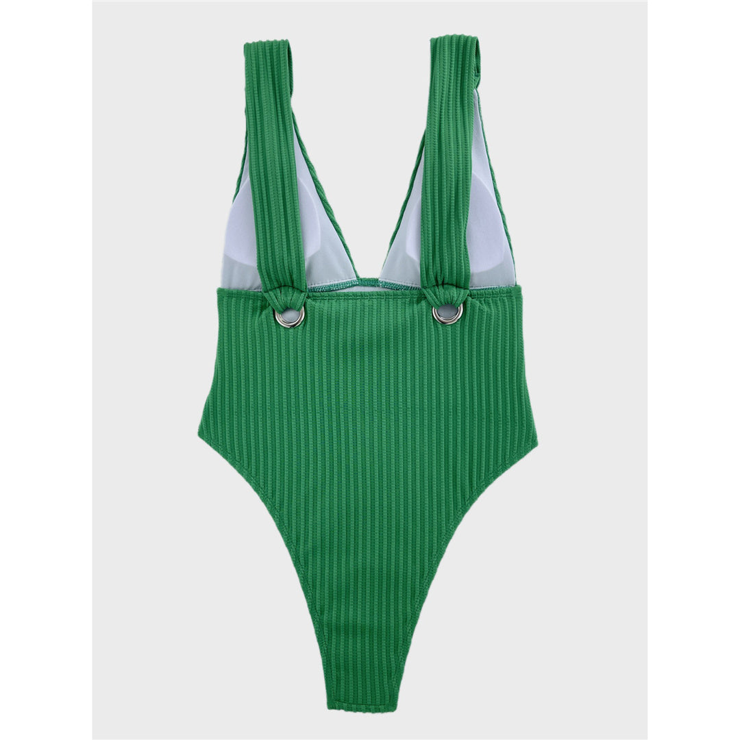 Jill Sexy Deep V Neck Ribbed Monokini