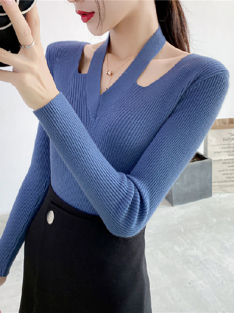 Alexa V-Neck Halter Woman Sweater