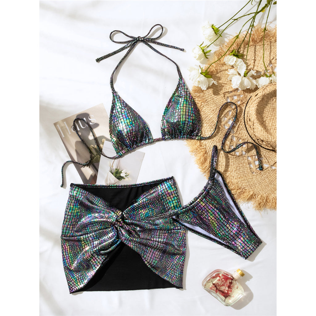 Samantha With Skirt Snake Skin High Leg Cut Bikini