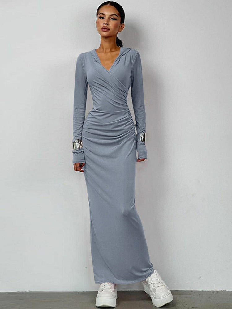 Eva V Neck Hooded Maxi Dress