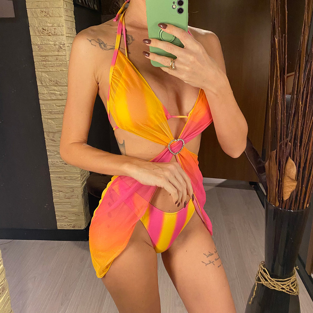 Erin Sexy With Dress Tie Dye Striped Bikini