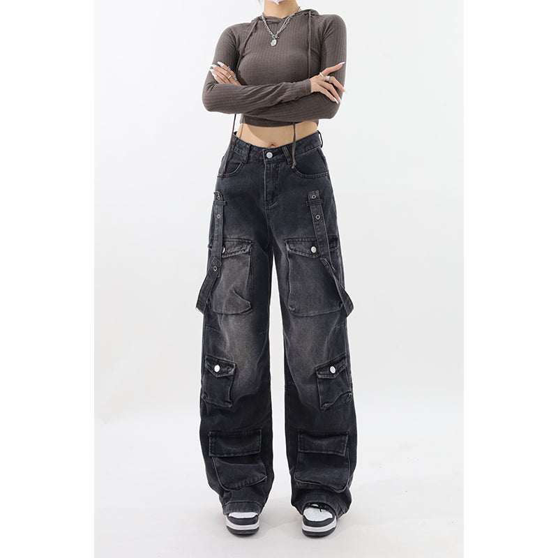 Molly Women Vintage Black Gothic Cargo Jeans