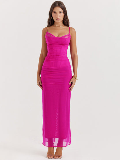 Erika Lace Mesh Sexy Spaghetti Strap Maxi Dress