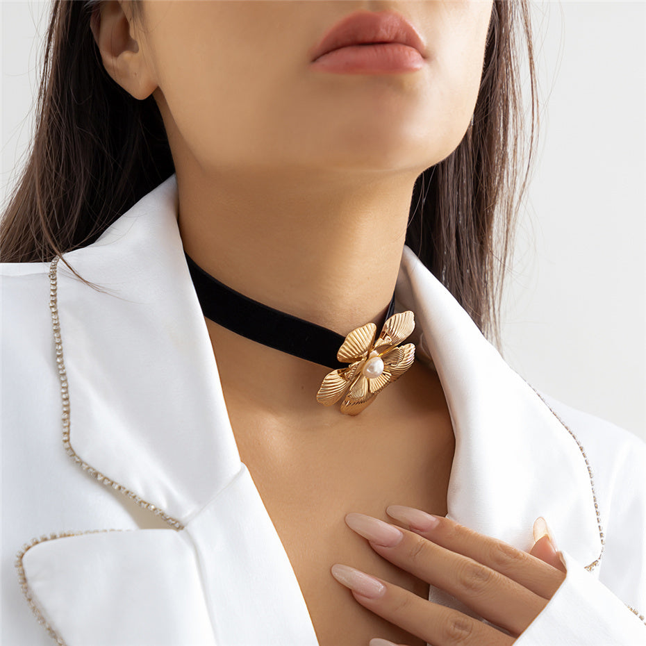 Vanessa Velvet Rose Flower Choker Necklace