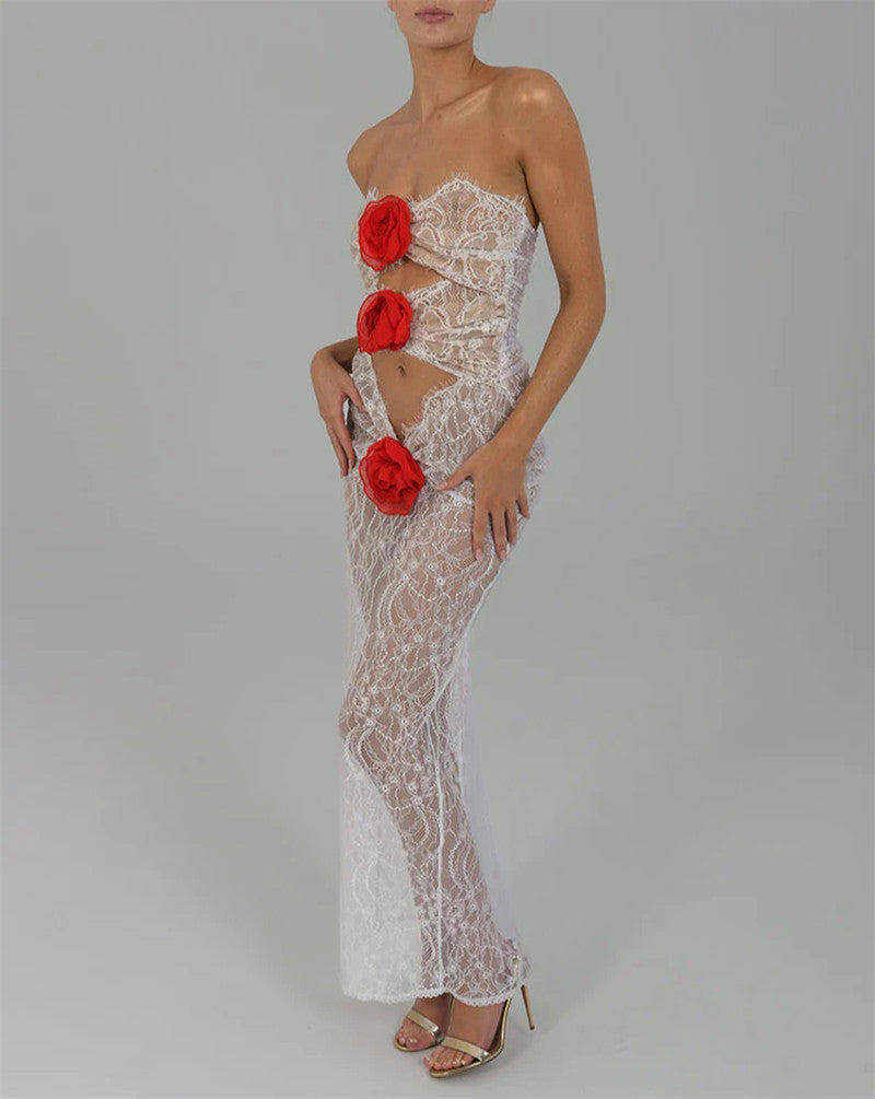 Shannon Hollow Out 3D Flower Maxi Dress