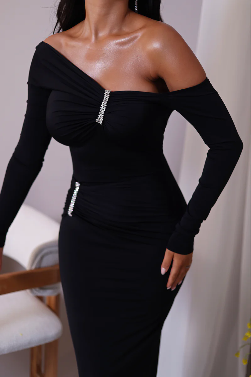 Peggy Diagonal Collar Long Sleeve Sexy Maxi Dress