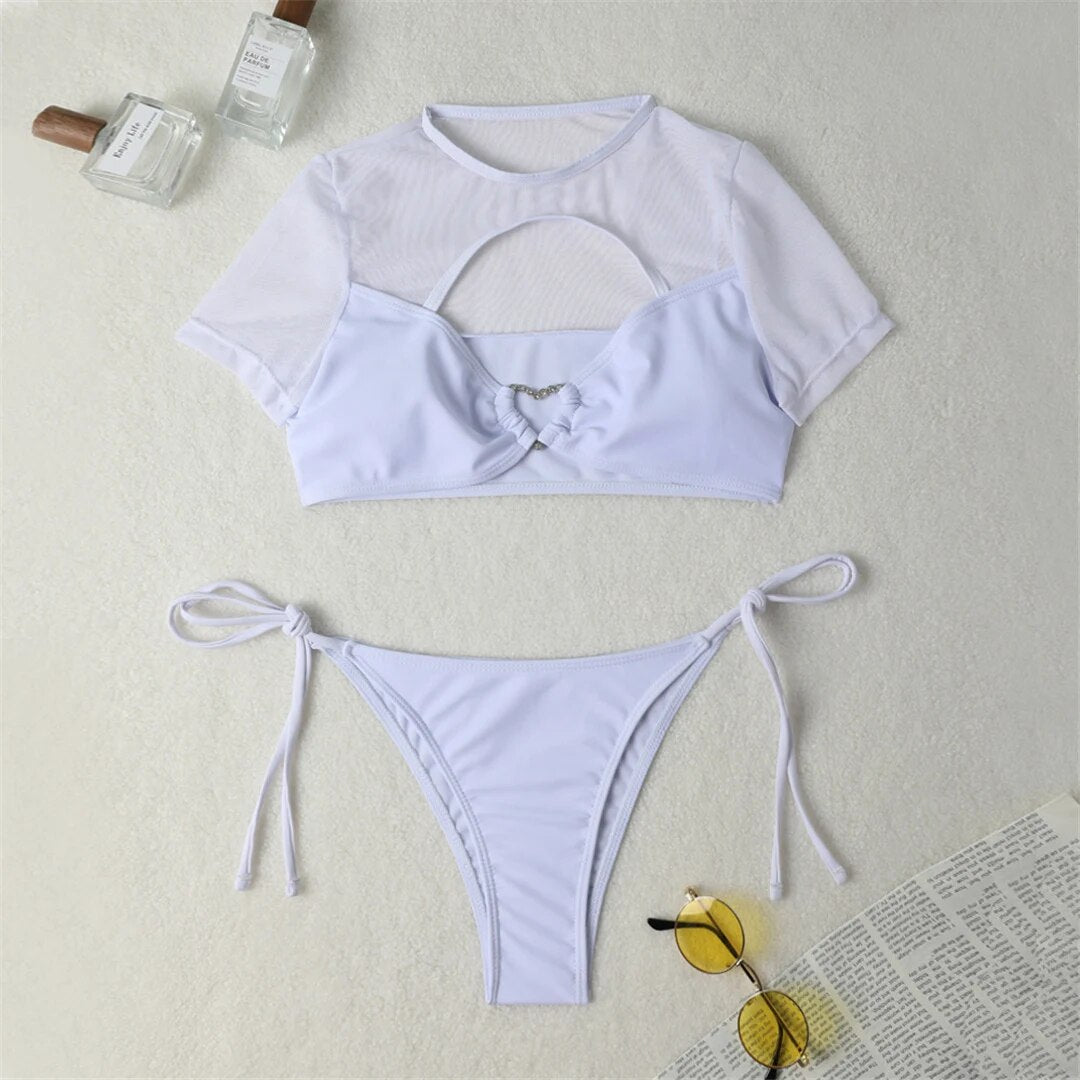 Leah Sexy Cut Out Short Sleeve Bikini