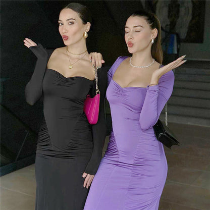Pamela Square Collar Long Sleeve Sexy Long Dress