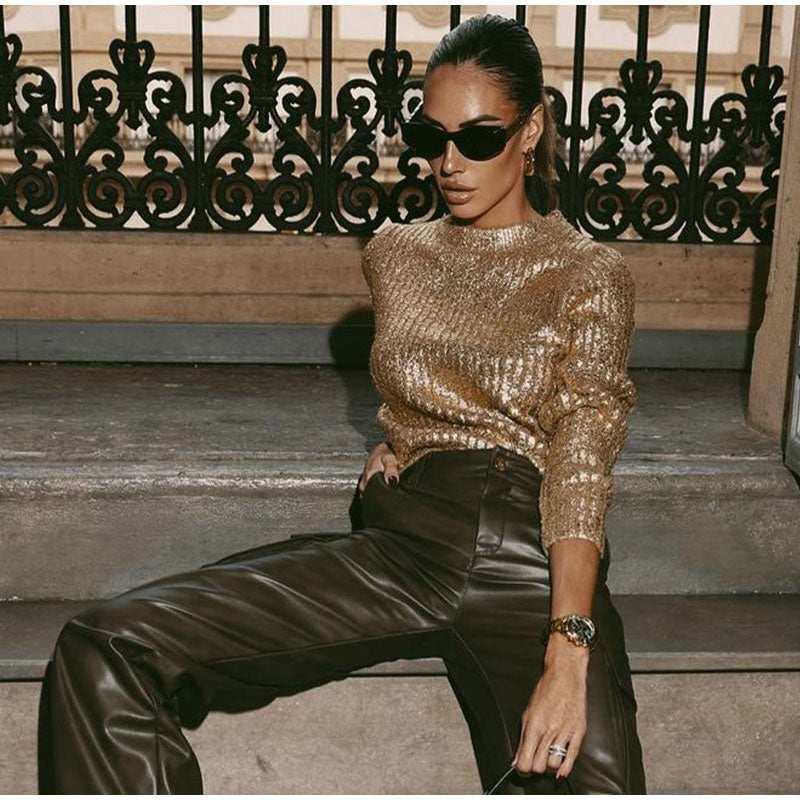 Maria Fashion Gold O Neck Women Sweater