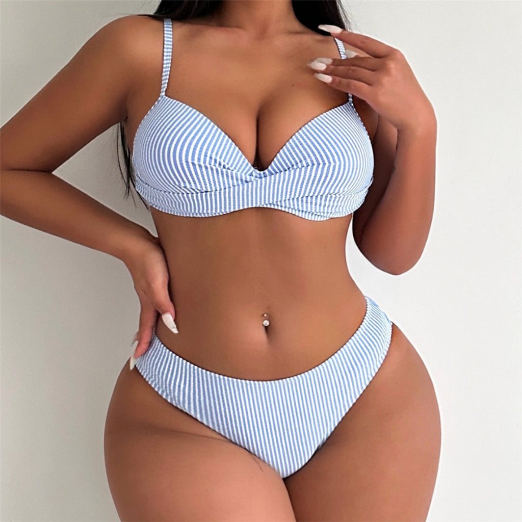 Pamela Striped With Bra Cup Brazilian Bikini