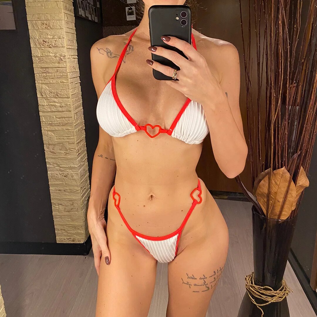 Janice Halter Heart-Shaped High Cut Bikini