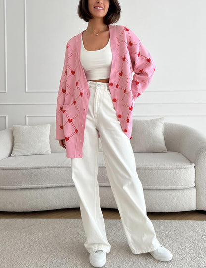 Sophie Hearts Print Oversize Women Cardigan