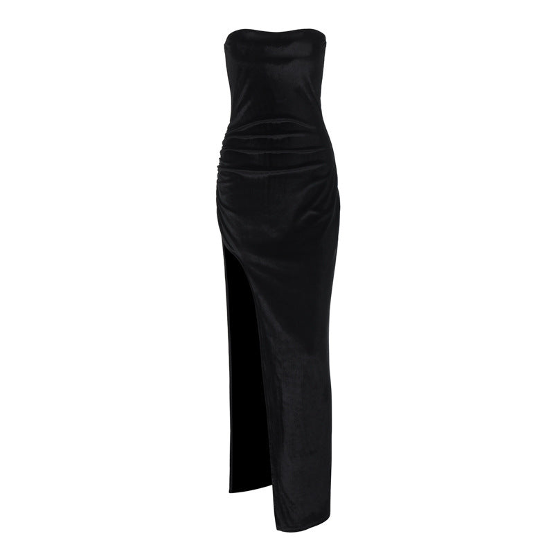 Shirley Strapless Thigh High Split Maxi Dress