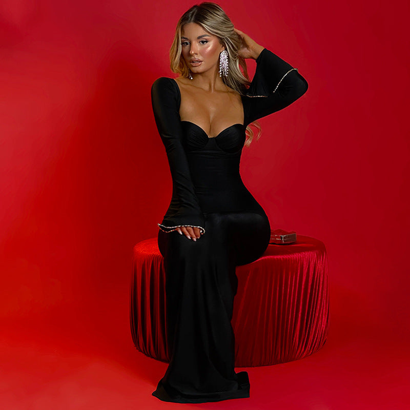 Carmen Long Flare Sleeve Sexy Maxi Dress