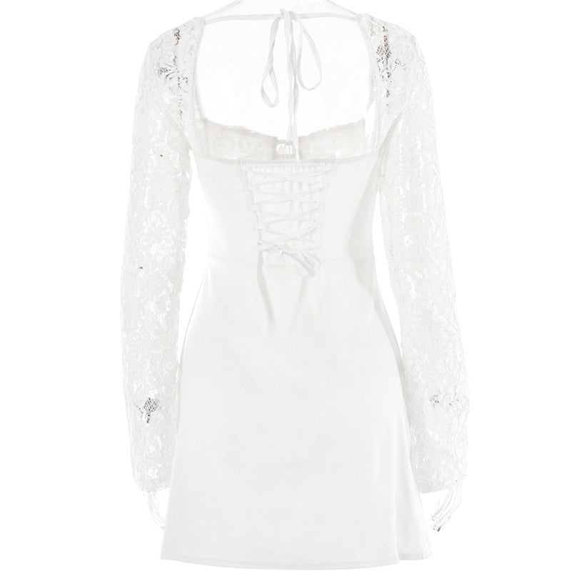 Sally Lace Sheer Long Sleeve Mini Dress