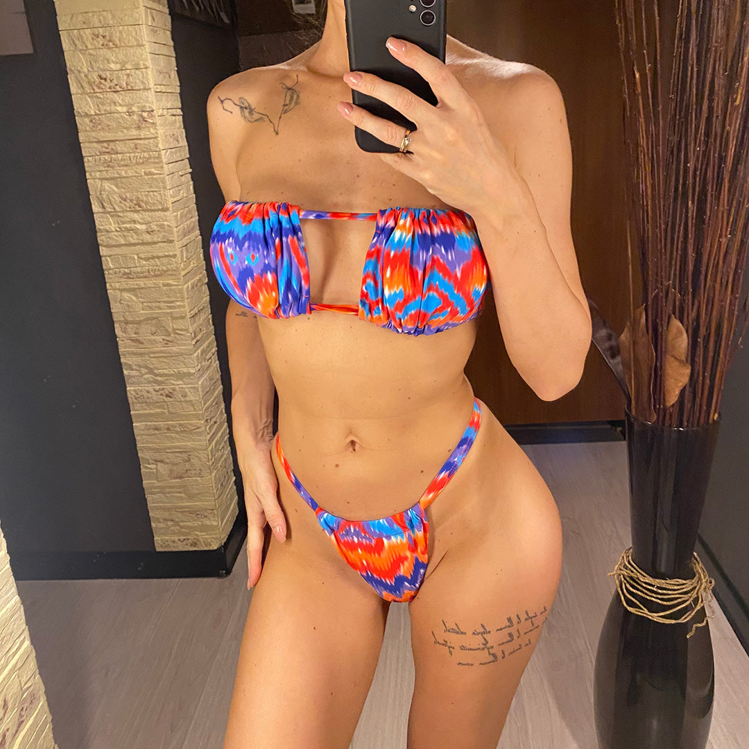 Penelope Sexy Printed Bandeau High Leg Cut Bikini