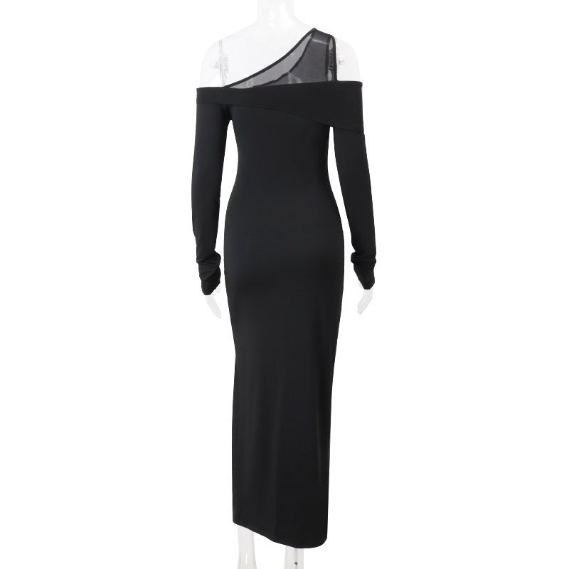 Rebecca Black Oblique Shoulder Split Maxi Dress