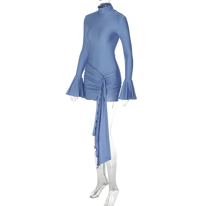 Sue Woman Flare Long Sleeve Draped Sexy Mini Dress