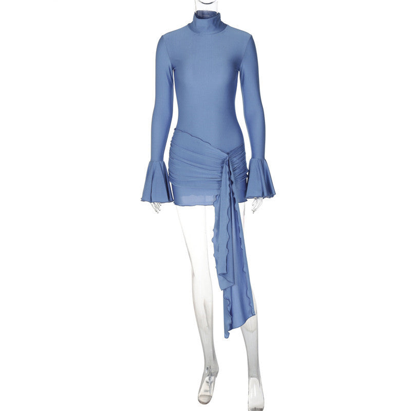 Sue Woman Flare Long Sleeve Draped Sexy Mini Dress