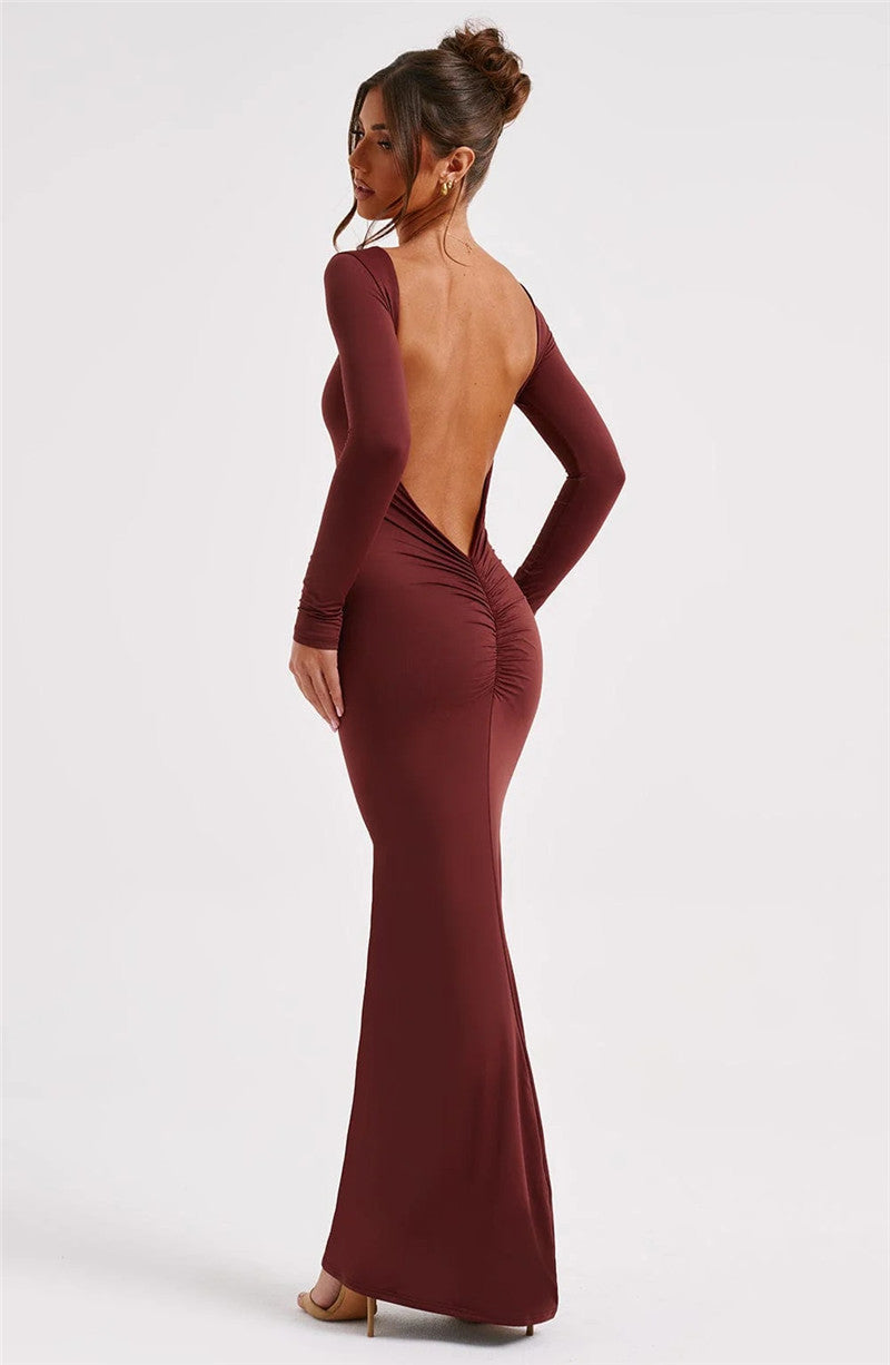 Beth Backless Ruched Bodycon Maxi Dress