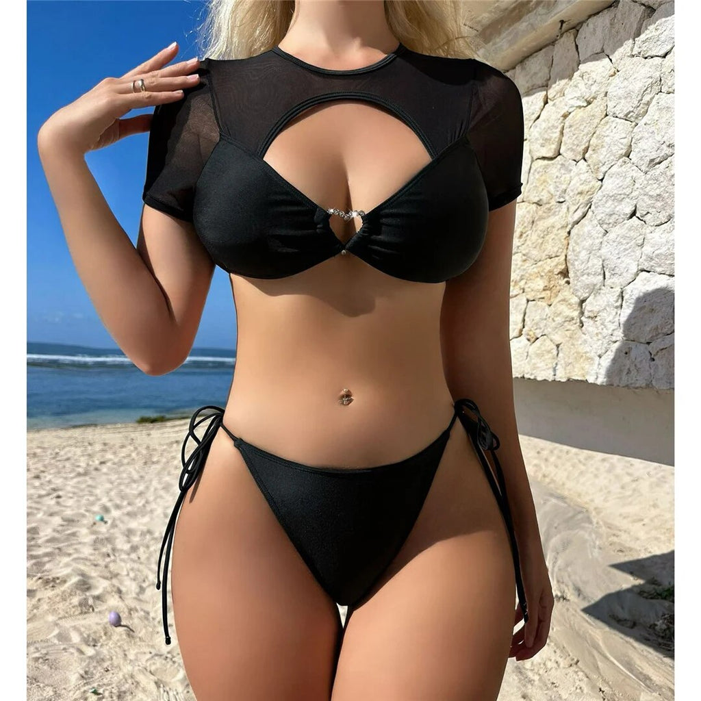 Leah Sexy Cut Out Short Sleeve Bikini