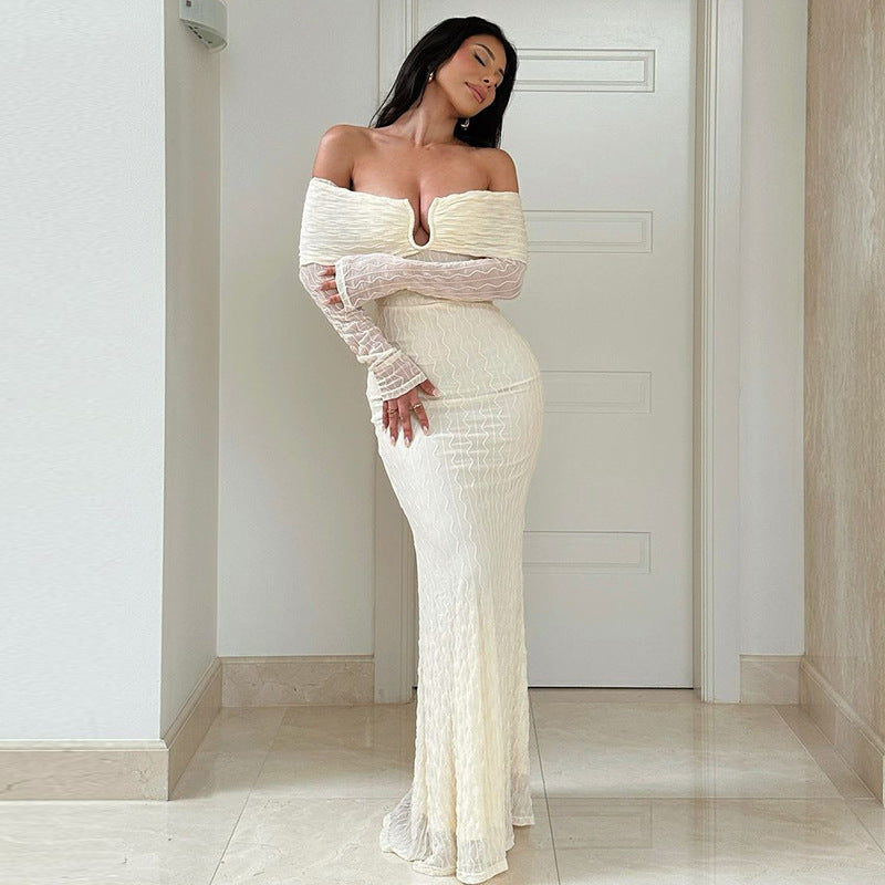 Jean Off Shoulder Sexy Maxi Dress