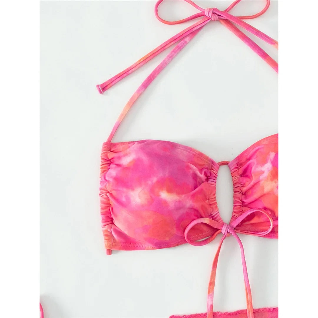 Ruby With Sarong Tie Dye Ruffled Frilled Bikini