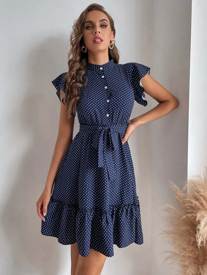 Grace Polka Dot Printed Butterfly Sleeves Dress